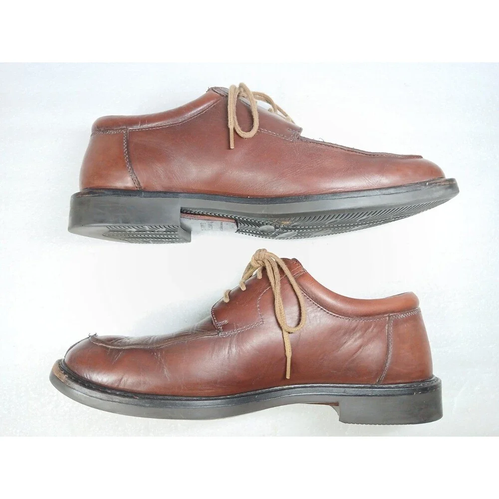 Johnston & Murphy Brown Leather Derby 9.5W Cognac Lace Up Dress Shoes